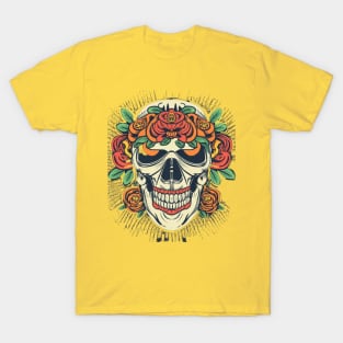 Skull with Orange Roses T-Shirt